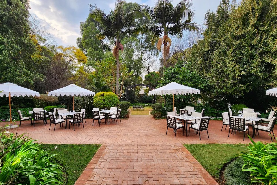 Garden dining terrace at 10 2nd Avenue Boutique Hotel, Houghton