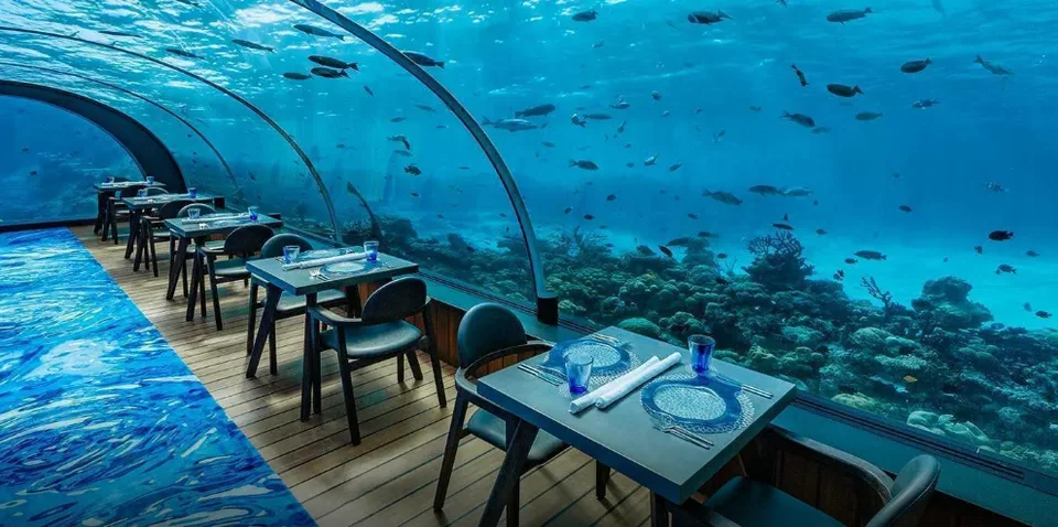 Underwater dining room at Hurawalhi Maldives