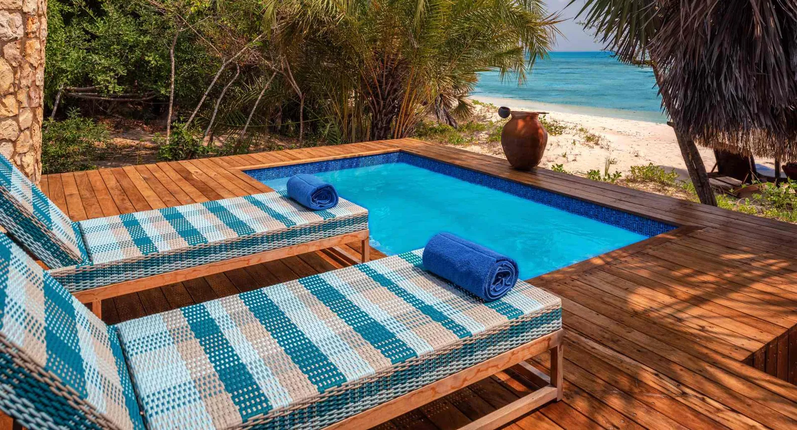 Beach Pool Villa deck and private pool facing the Indian Ocean at Anantara Bazaruto