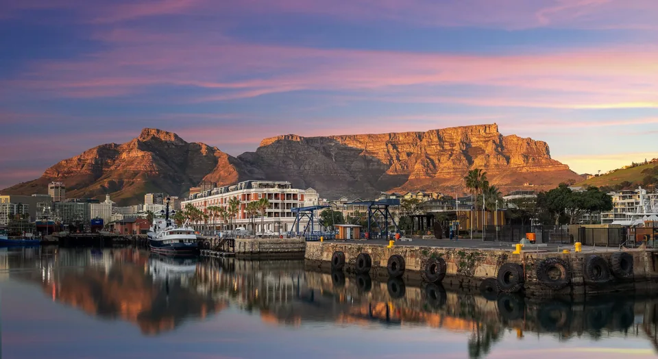 Cape Grace on the V&A Waterfront with Table Mountain at sunset