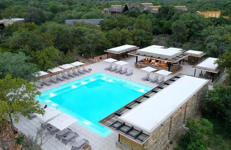 Kapama River Lodge cocktail pool and bar viewed from above