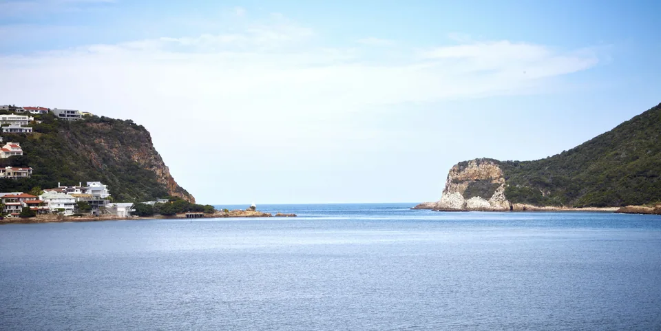 Knysna Heads and lagoon, the setting for Leisure Isle Lodge on Bollard Bay.